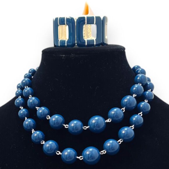Croft & Barrow Midnight Blue Bead Necklace Bracelet Set NEW with Tags NWT - Picture 4 of 11